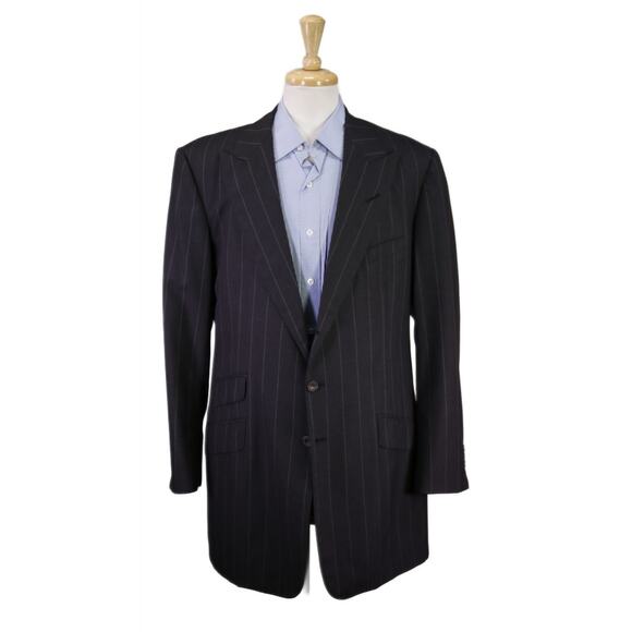 Edgar Pomeroy Bespoke Gray Pinstripe Peak Lapel Wool Blazer Jacket 44XL - Picture 1 of 10